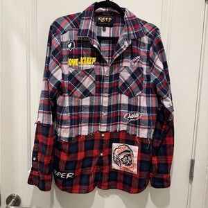 KLEEP Premium Mixed Block Flannel Button Down Shirt Men’s Size L